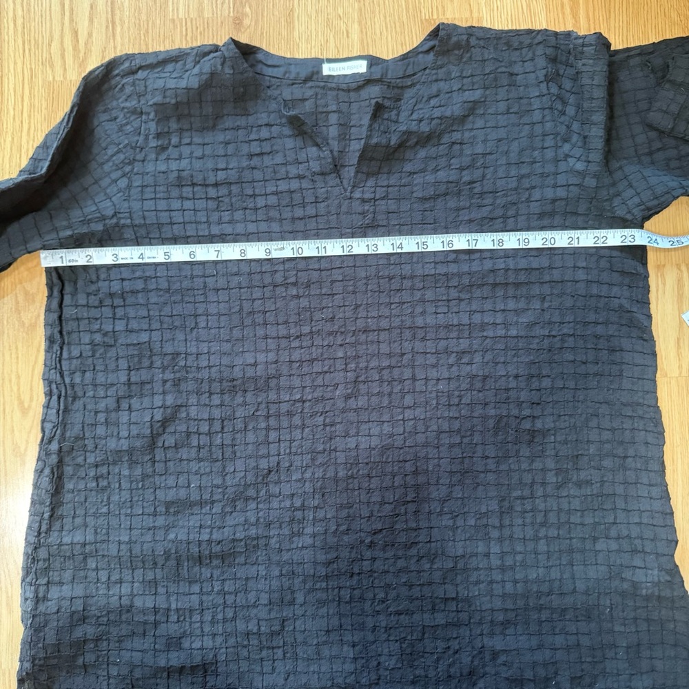 Eileen Fisher Black Organic Cotton Grid Textured Tunic Top L (Estimated) - Picture 8 of 9